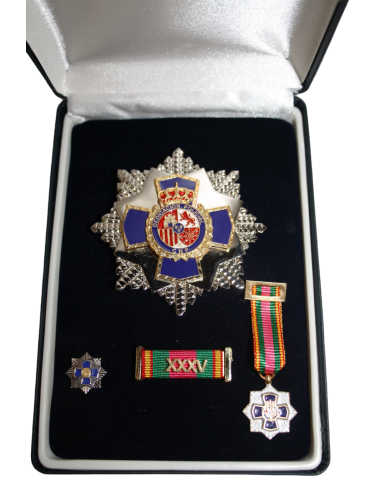 Placa 35 años Dedicación policial  + pasador + miniatura pin + medalla miniatura