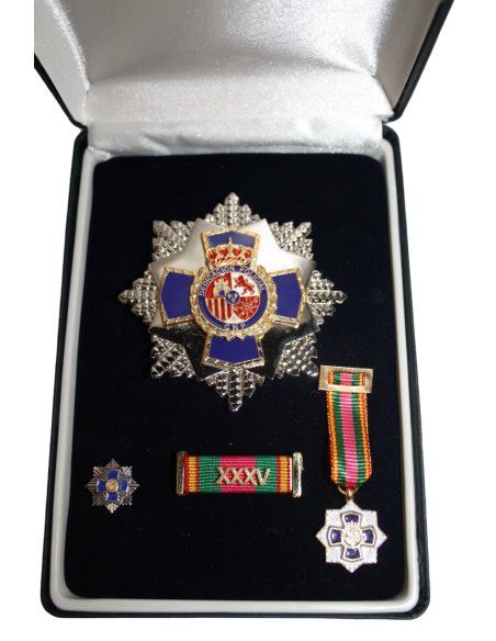 Placa 35 años Dedicación policial  + pasador + miniatura pin + medalla miniatura